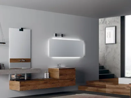 Mobile da Bagno sospeso in listoni di parquet e top con lavabo integrato in pietra 360Gradi 02 di Altamarea