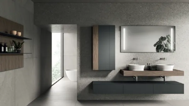 Mobile da Bagno Modo Project 07 in laccato Sand Grigio e laminato Noce Savoia di Altamarea