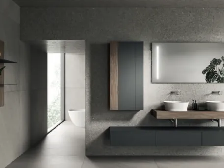 Mobile da Bagno Modo Project 07 in laccato Sand Grigio e laminato Noce Savoia di Altamarea